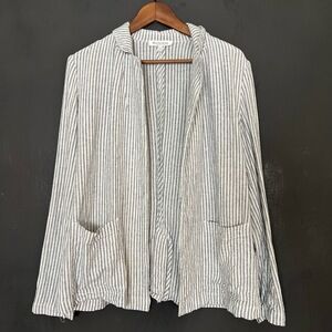 Workshop Republic Womens Blazer Small Navy White Stripe OpenFront Coastal Preppy